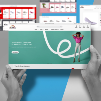 Interfaccia di e-commerce di moda con promozione per sconti su sandali.